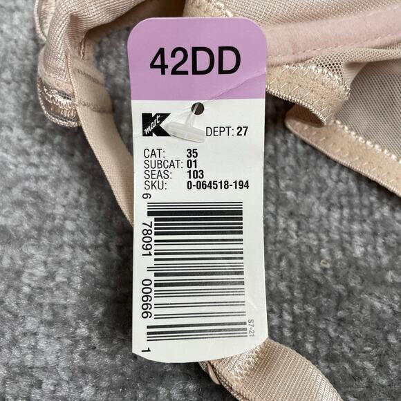 Vintage 90s Floral Embroidered Mesh Underwire Bra 42DD Cream Nude Coquette NWT - Picture 9 of 16